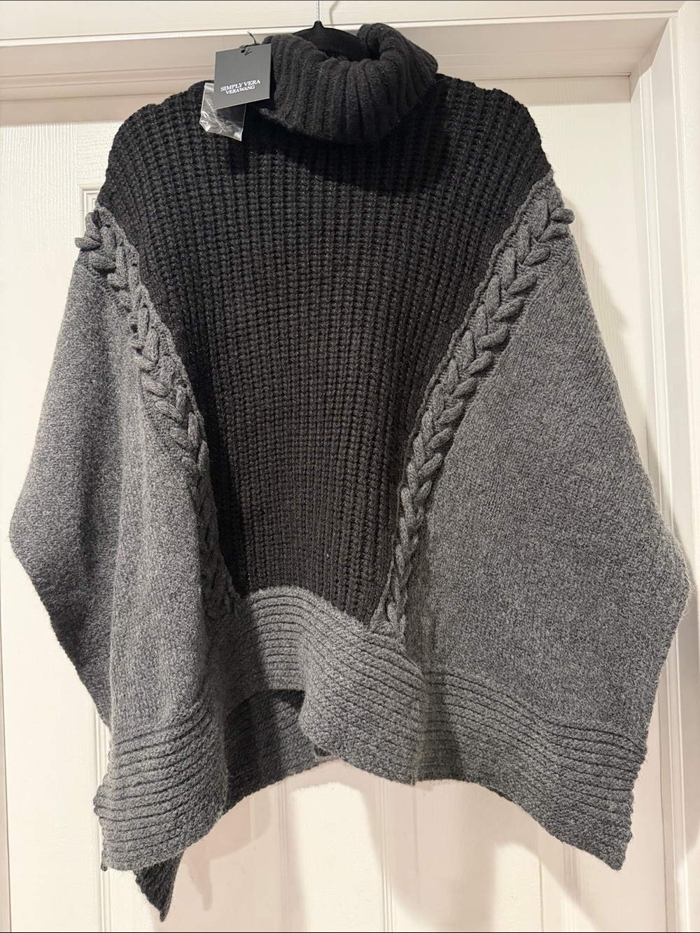 Simply Vera Vera Wang Black & Gray Cowl Poncho Sweater